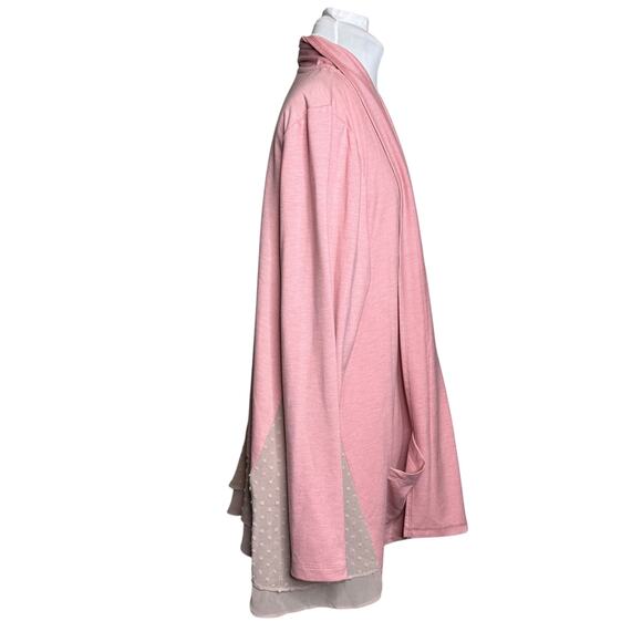 LOGO Lori Goldstein sz XL Pink/Beige Layered Open Cardigan Top Lace Trim A275718 - Picture 5 of 9